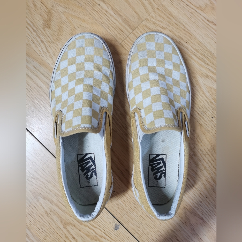 Vans Classic Slip On Checkerboard Yellow White Shoes Women's 7 Men's 5.5